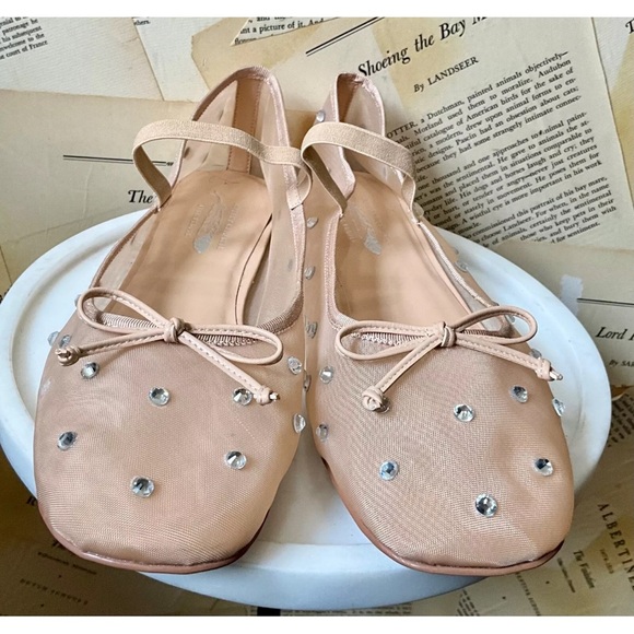 Free People Jeffrey Campbell Shine For You Ballet Flats Mesh Stone Beige - Picture 8 of 10